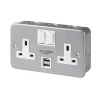 13A Grey 2 Gang Metal-clad Switched USB Socket With White Inserts 1 13A Grey 2 Gang Metal-clad Switched USB Socket With White Inserts -Professional Electrical Lighting Store 13a grey 2 gang metal clad switched usb socket with white inserts5052931557523 01c