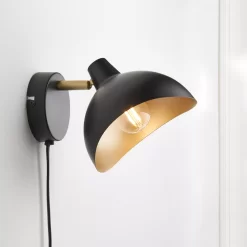 Anara Matt Black & Gold Plug-in Wall Light