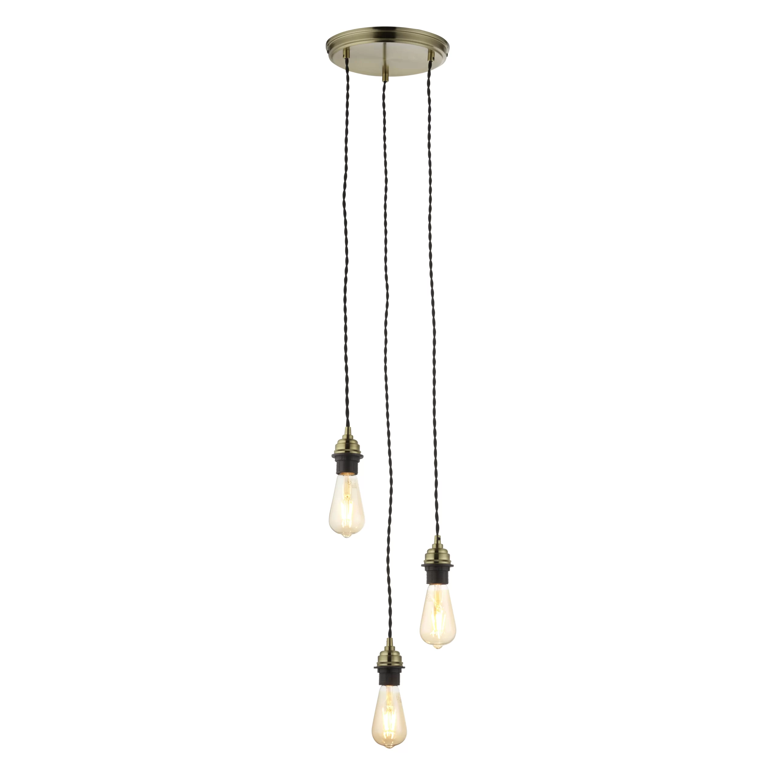 Antique Brass Effect 3 Light E27 Cable Light Set 3 Antique Brass Effect 3 Light E27 Cable Light Set