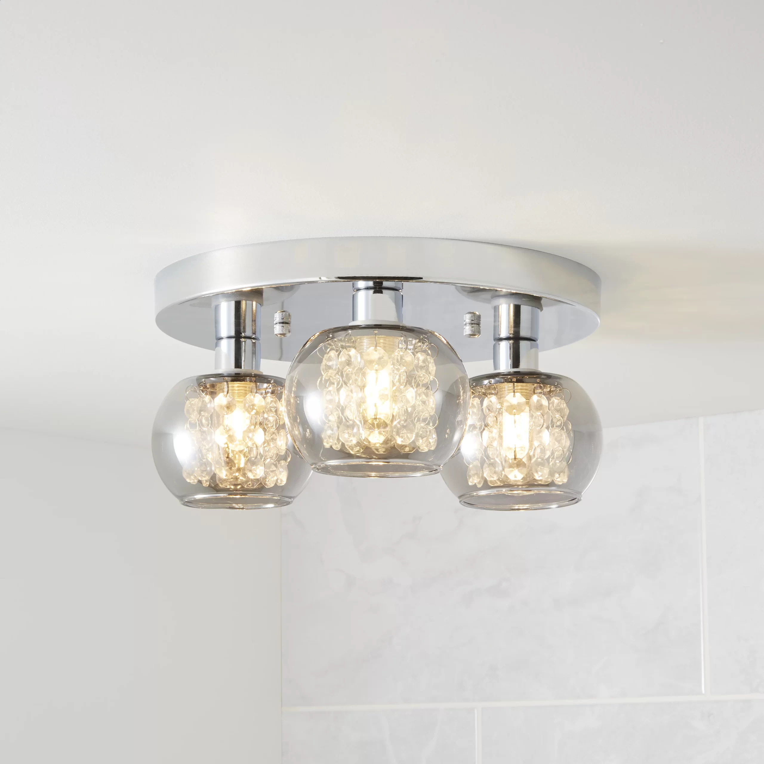 Arles Gloss Chrome & Smoked Glass Effect 3 Lamp Ceiling Light 3 Arles Gloss Chrome & Smoked Glass Effect 3 Lamp Ceiling Light