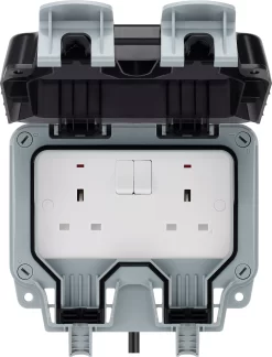 BG 13A Grey 2 Gang Outdoor Weatherproof Switched Socket Kit With Cable & RCD Plug