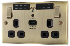 BG Antique Brass 13A Raised Slim Switched Double WiFi Extender Socket With USB