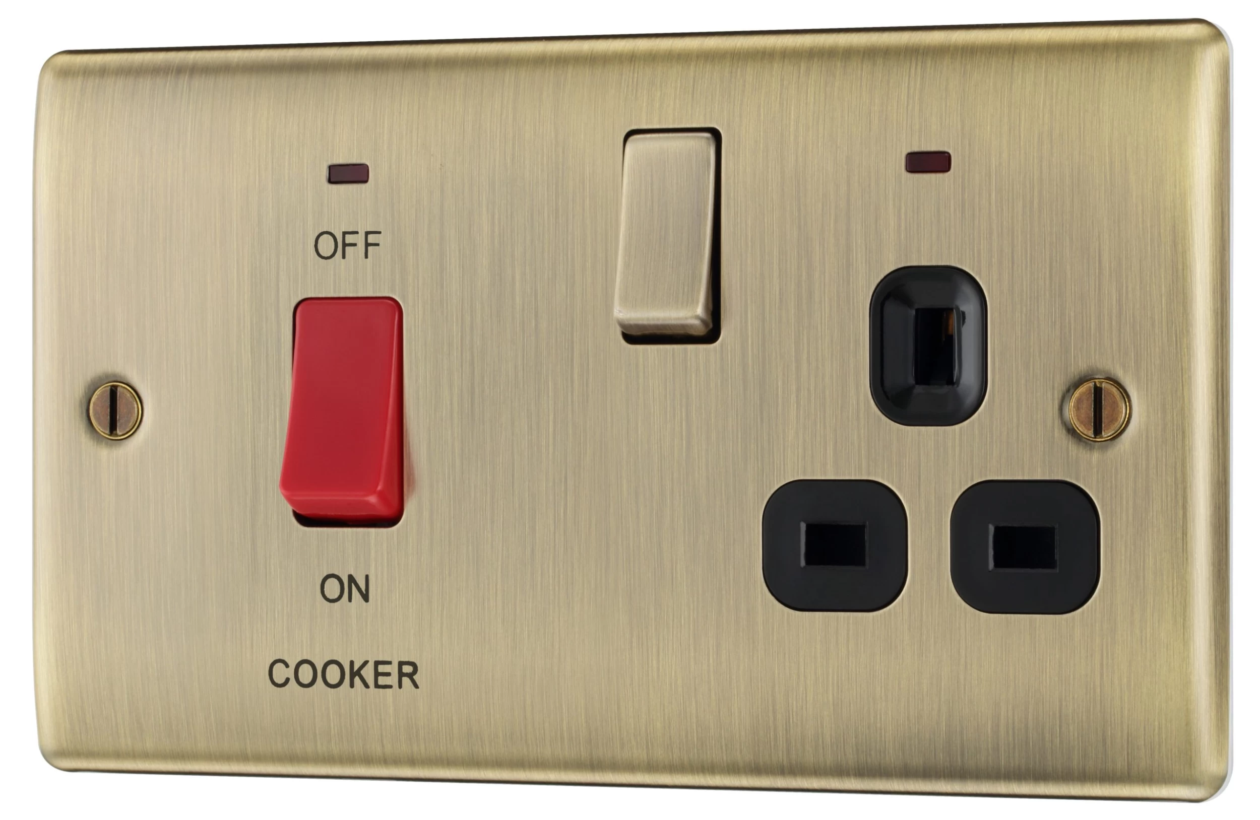 BG Antique Brass Cooker Switch & Socket With Neon & Black Inserts 3 BG Antique Brass Cooker Switch & Socket With Neon & Black Inserts