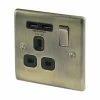 BG Antique Brass Single 13A Switched Socket With USB X2 & Black Inserts 1 BG Antique Brass Single 13A Switched Socket With USB X2 & Black Inserts -Professional Electrical Lighting Store bg antique brass single 13a switched socket with usb x2 black inserts5050765114301 01c