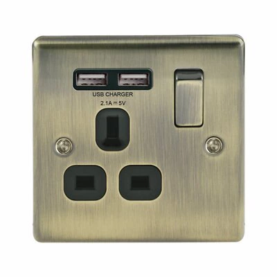 BG Antique Brass Single 13A Switched Socket With USB X2 & Black Inserts 4 BG Antique Brass Single 13A Switched Socket With USB X2 & Black Inserts - Image 2