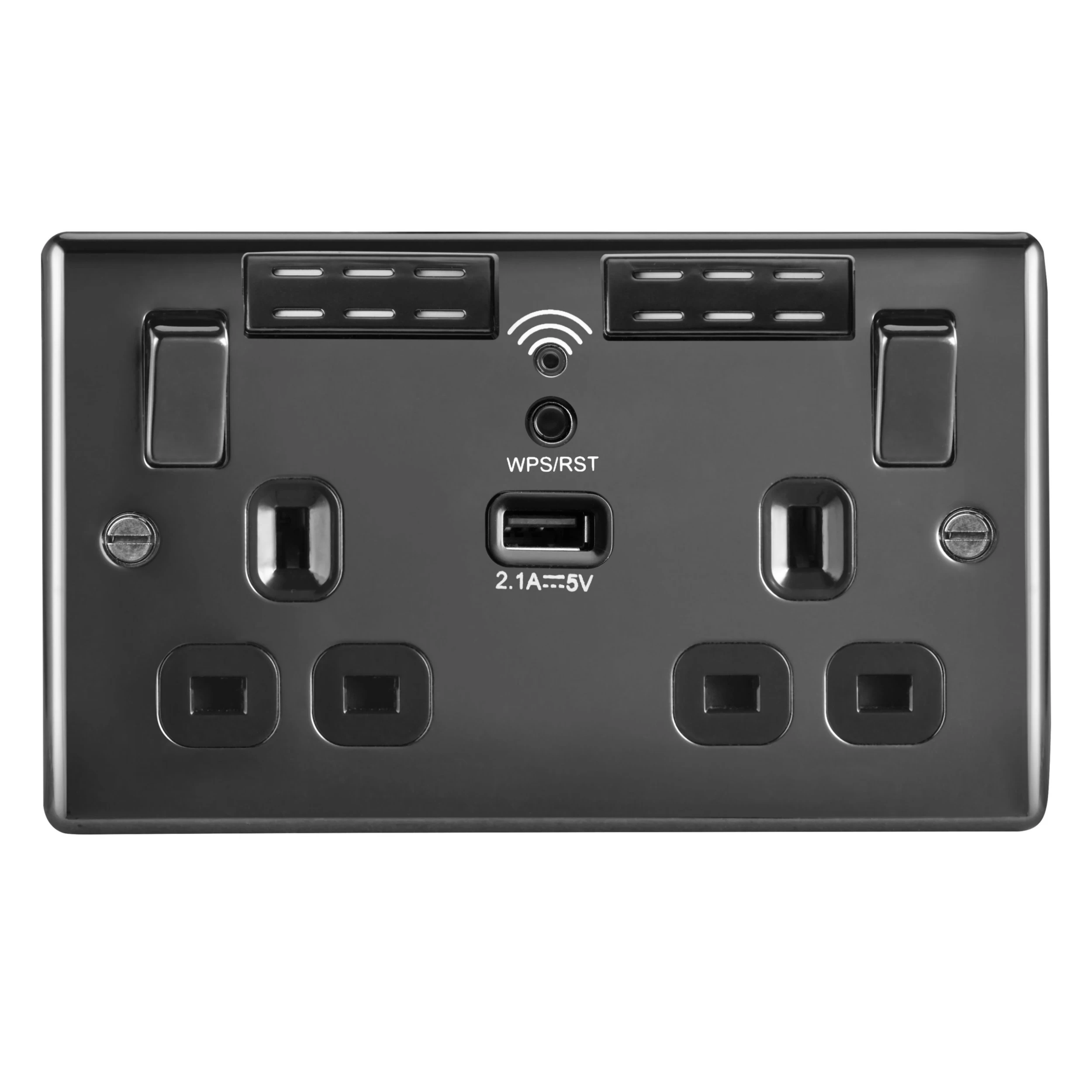 BG Black Nickel 13A Switched Double WiFi Extender Socket With USB 3 BG Black Nickel 13A Switched Double WiFi Extender Socket With USB
