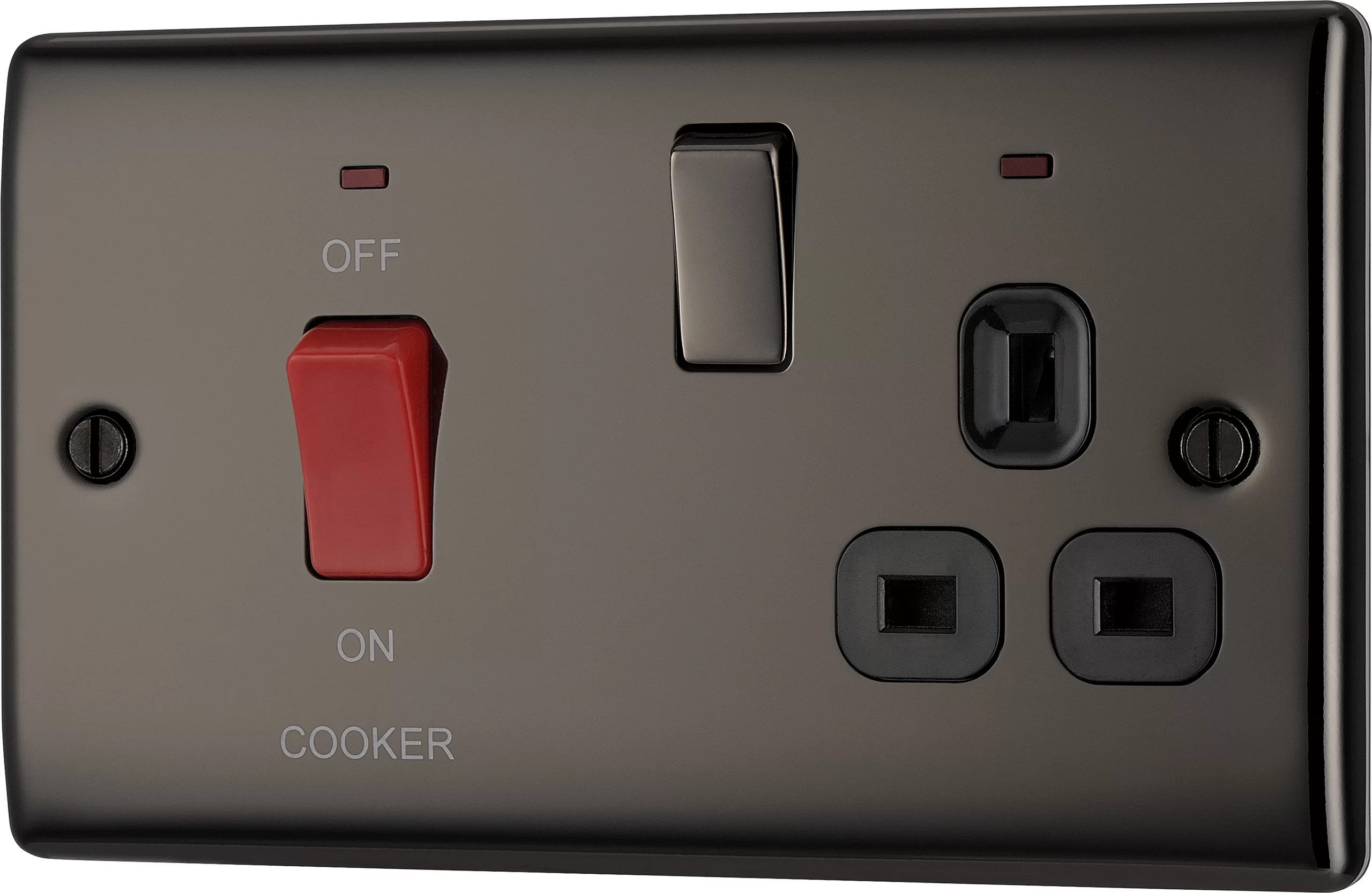 BG Black Nickel Cooker Switch & Socket With Neon & Black Inserts 3 BG Black Nickel Cooker Switch & Socket With Neon & Black Inserts