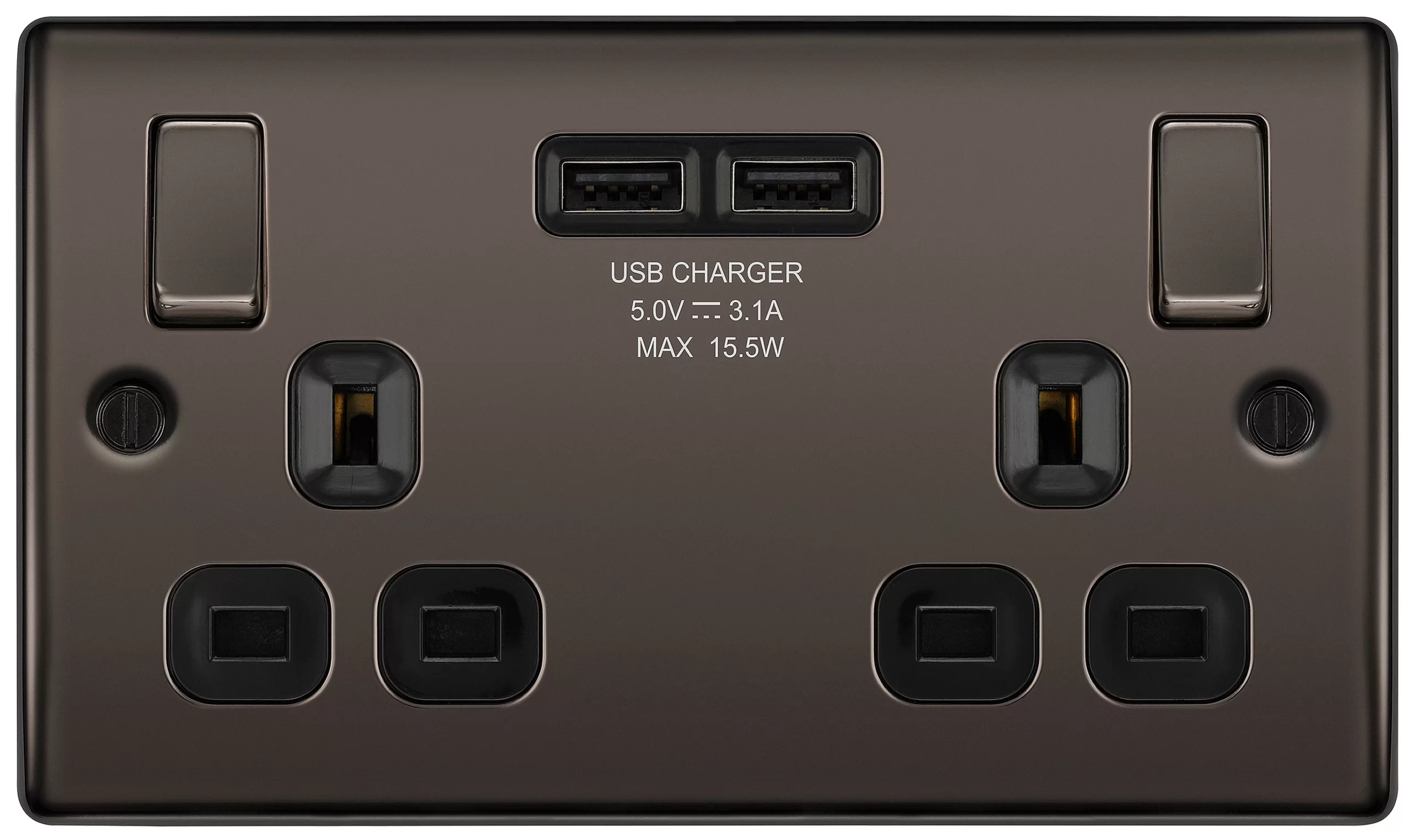 BG Black Nickel Double 13A Switched Socket With USB X2 3.1A & Black Inserts 3 BG Black Nickel Double 13A Switched Socket With USB X2 3.1A & Black Inserts