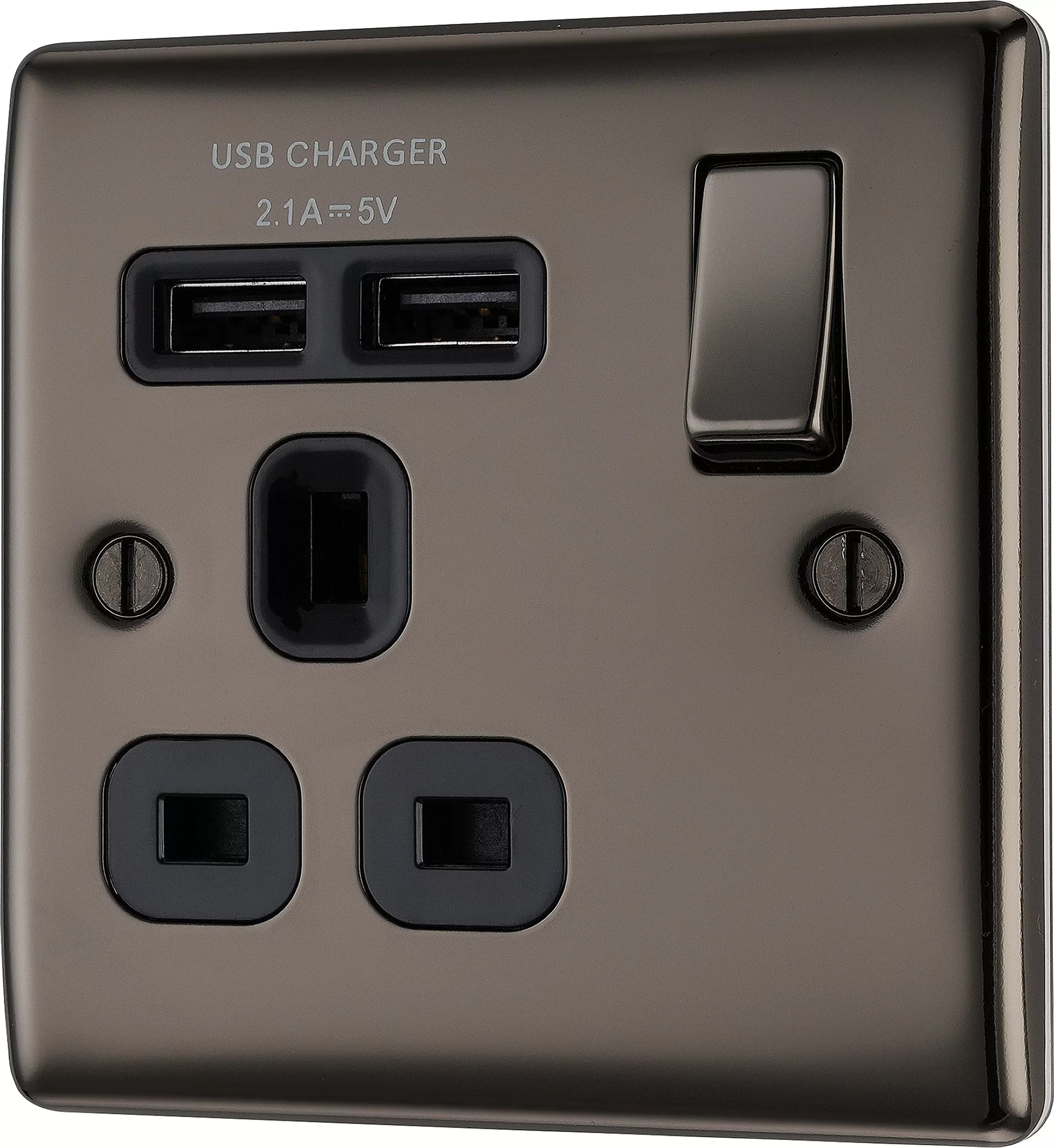 BG Black Nickel Single 13A Switched Socket With USB X2 & Black Inserts 3 BG Black Nickel Single 13A Switched Socket With USB X2 & Black Inserts