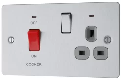 BG Brushed Steel Cooker Switch & Socket With Neon & Grey Inserts
