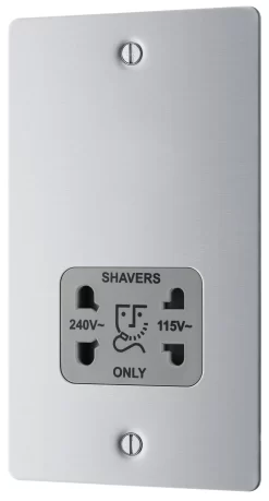 BG Brushed Steel Double Flat Screwed Shaver Socket Matt Steel Effect