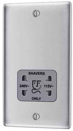 BG Brushed Steel Double Screwed Shaver Socket