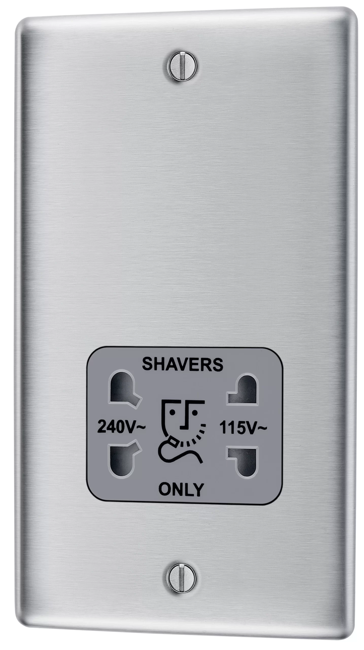 BG Brushed Steel Double Screwed Shaver Socket 3 BG Brushed Steel Double Screwed Shaver Socket