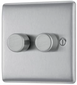 BG Brushed Steel Profile Double 2 Way 400W Dimmer Switch
