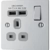 BG Brushed Steel Single 13A Switched Socket With USB X2 & Grey Inserts 1 BG Brushed Steel Single 13A Switched Socket With USB X2 & Grey Inserts -Professional Electrical Lighting Store bg brushed steel single 13a switched socket with usb x2 grey inserts5050765212977 03c bq