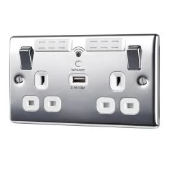 BG Chrome 13A Raised Slim Switched Double WiFi Extender Socket With USB