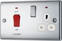 BG Chrome Cooker Switch & Socket With Neon & White Inserts