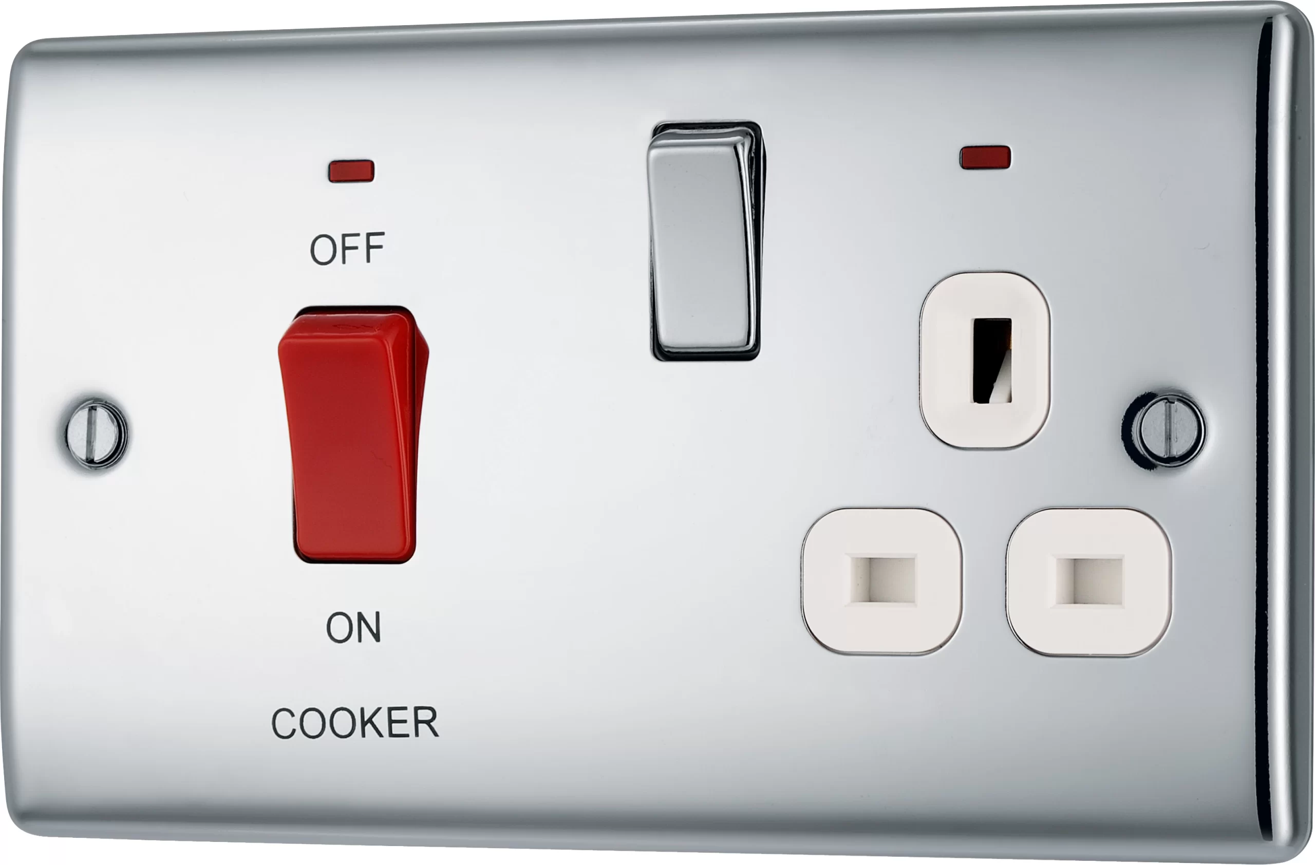 BG Chrome Cooker Switch & Socket With Neon & White Inserts 3 BG Chrome Cooker Switch & Socket With Neon & White Inserts