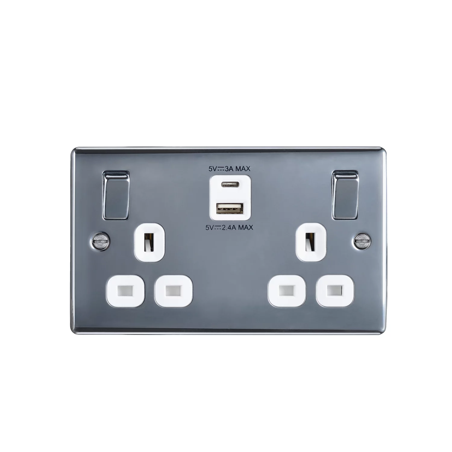 BG Chrome Double 13A Switched Socket With USB X2 4.2A & White Inserts 4 BG Chrome Double 13A Switched Socket With USB X2 4.2A & White Inserts - Image 2