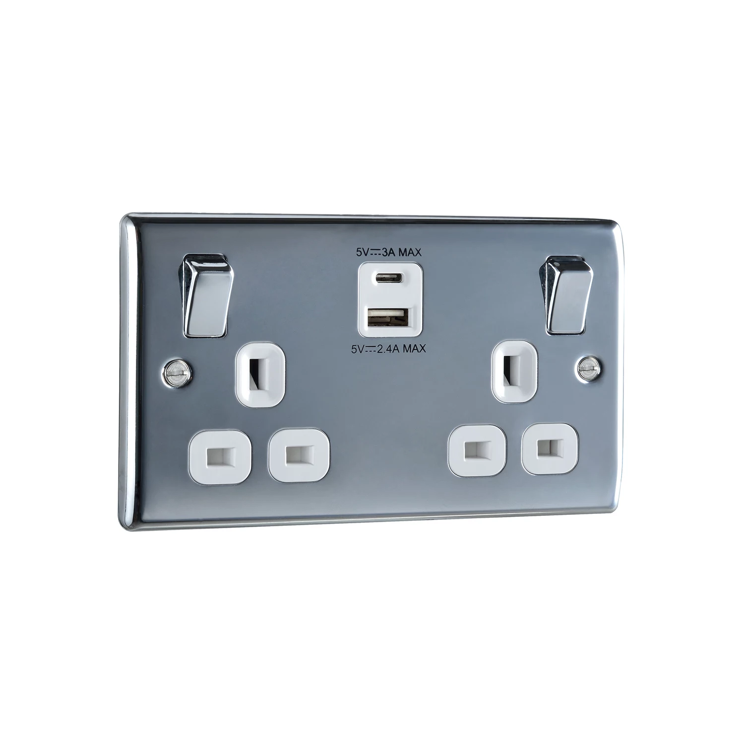 BG Chrome Double 13A Switched Socket With USB X2 4.2A & White Inserts 5 BG Chrome Double 13A Switched Socket With USB X2 4.2A & White Inserts - Image 3