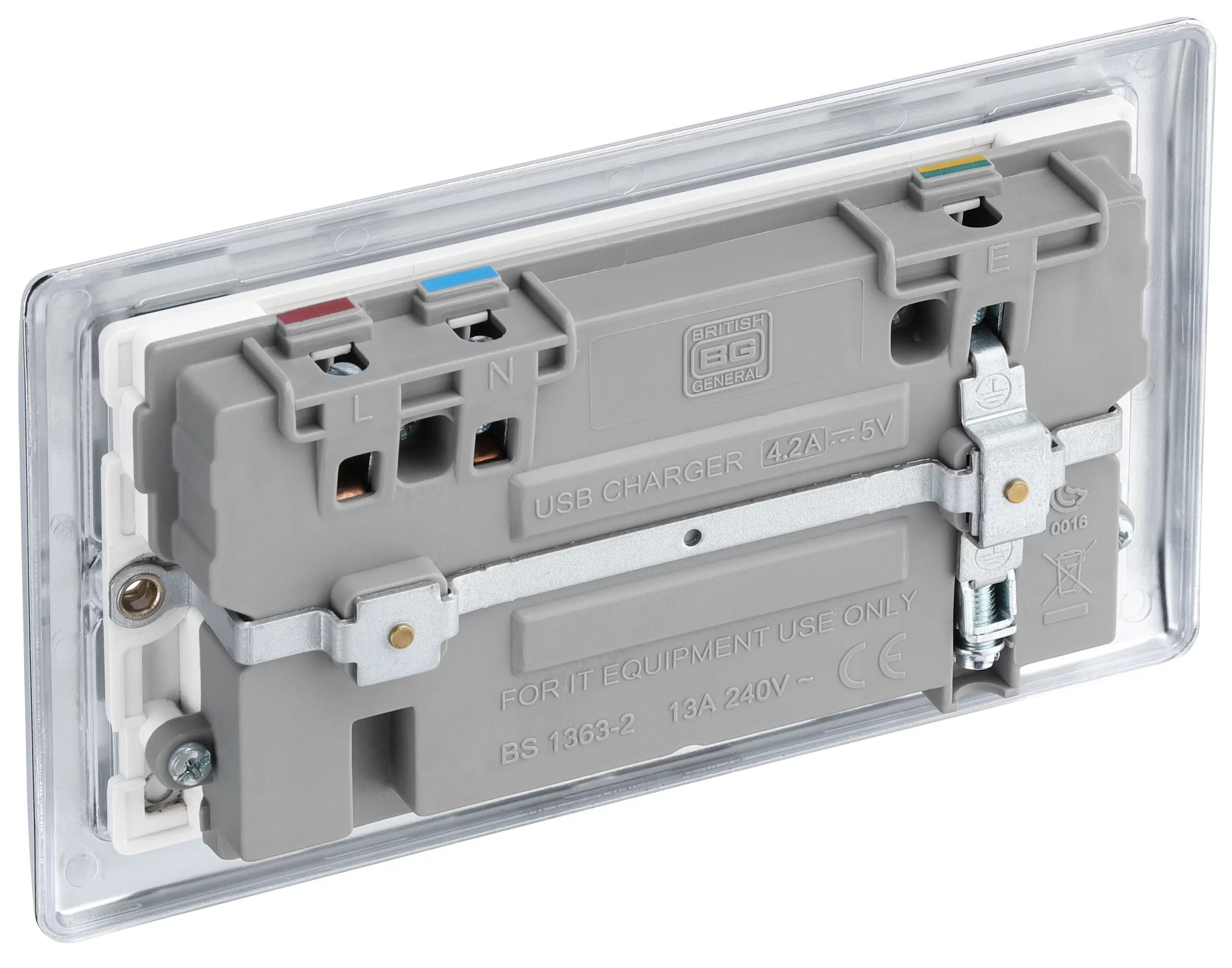 BG Chrome Double 13A Switched Socket With USB X2 4.2A & White Inserts 7 BG Chrome Double 13A Switched Socket With USB X2 4.2A & White Inserts - Image 5