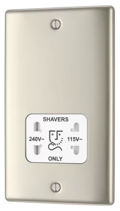 BG Nickel Double Raised Slim Screwed Shaver Socket Matt Pearl Nickel Effect