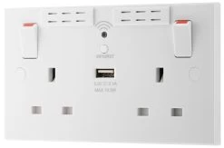 BG White 13A Raised Square Switched Double WiFi Extender Socket With USB