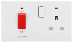 BG White Cooker Switch & Socket With Neon & White Inserts