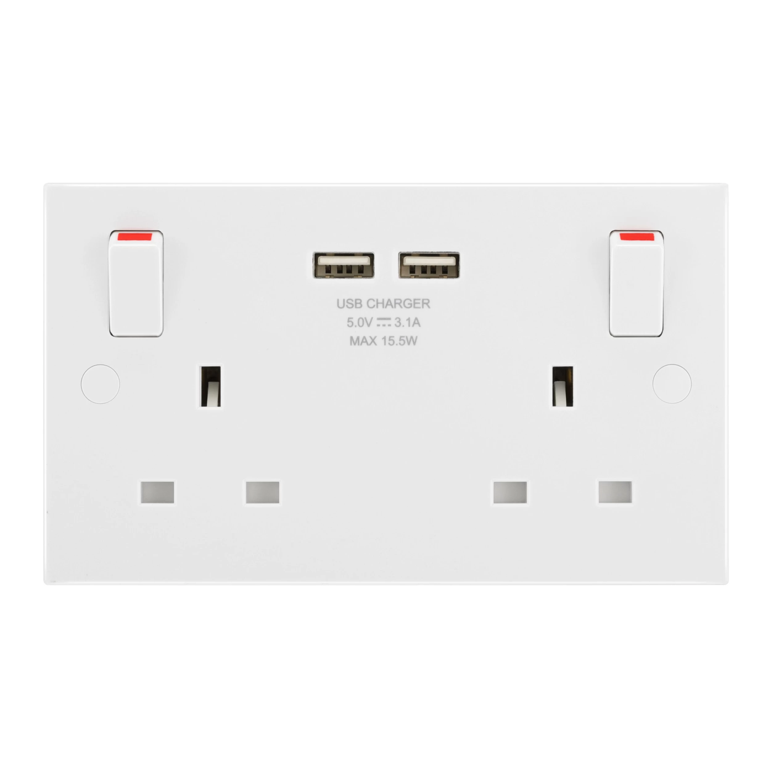 BG White Double 13A Switched Socket With USB X2 3.1A & White Inserts 3 BG White Double 13A Switched Socket With USB X2 3.1A & White Inserts