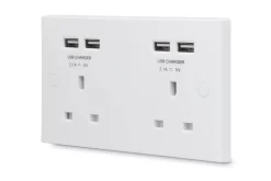 BG White Double 13A Unswitched USB Socket X4