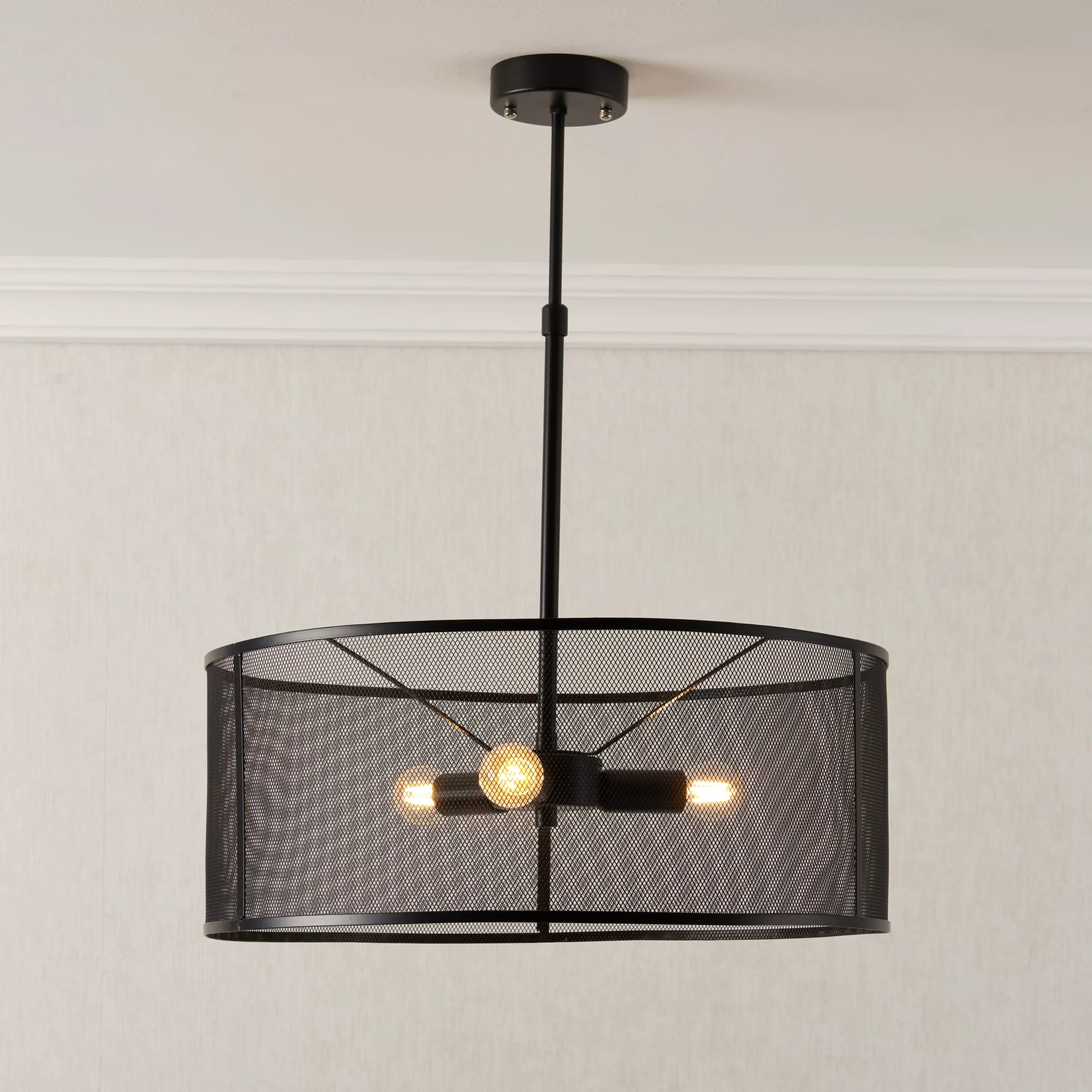 Black 3 Lamp Pendant Ceiling Light, (Dia)500mm 3 Black 3 Lamp Pendant Ceiling Light, (Dia)500mm
