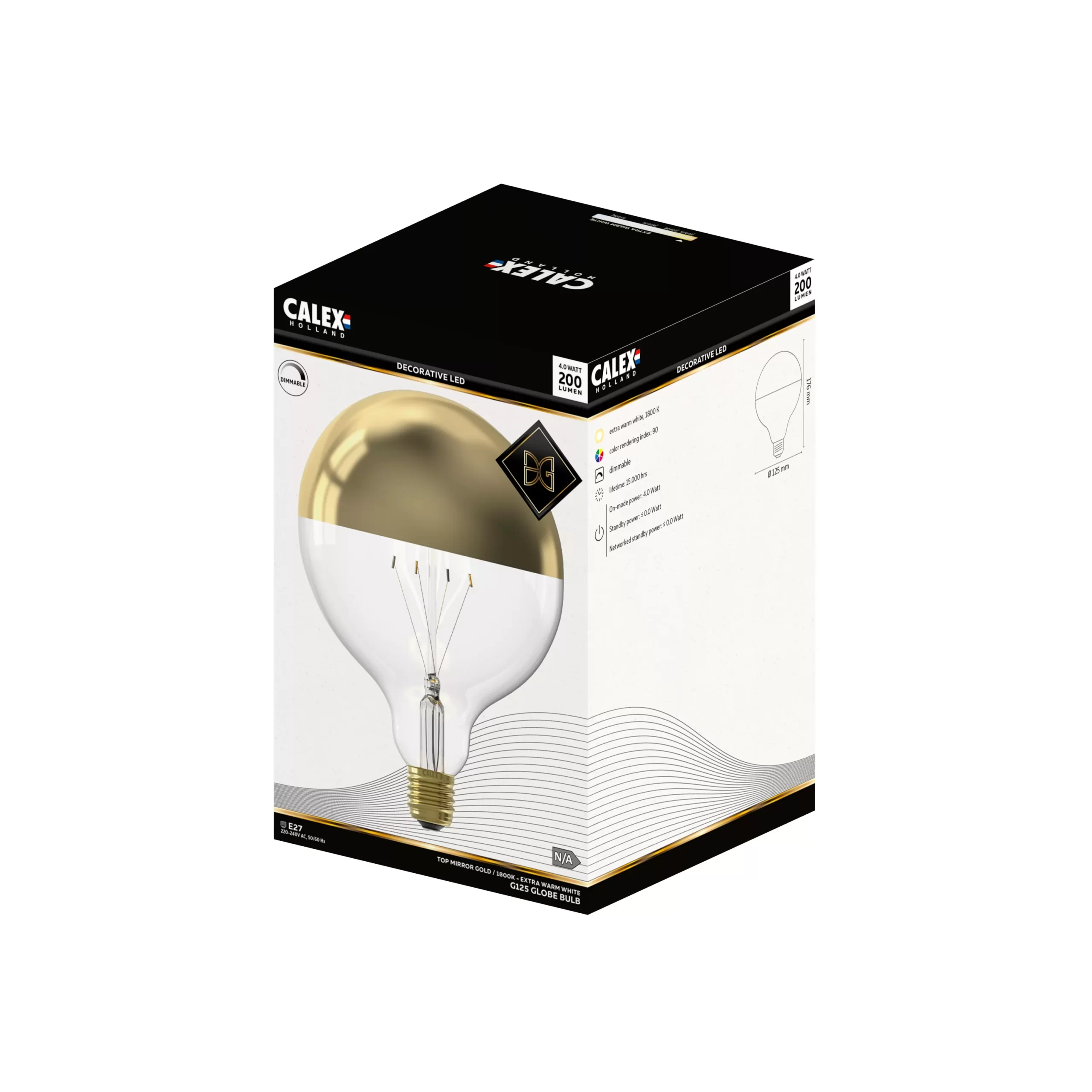 CALEX Dipped Gold Effect E27 4W 200lm Globe Extra Warm White LED Dimmable Filament Light Bulb 4 CALEX Dipped Gold Effect E27 4W 200lm Globe Extra Warm White LED Dimmable Filament Light Bulb - Image 2