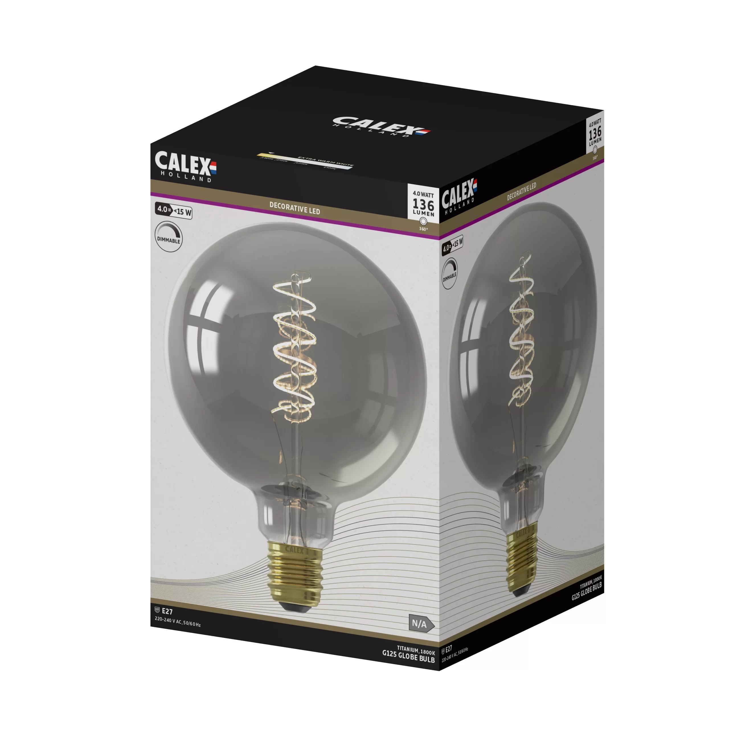 CALEX Flexible E27 4W 100lm Smoke Globe Extra Warm White LED Dimmable Filament Light Bulb 4 CALEX Flexible E27 4W 100lm Smoke Globe Extra Warm White LED Dimmable Filament Light Bulb - Image 2