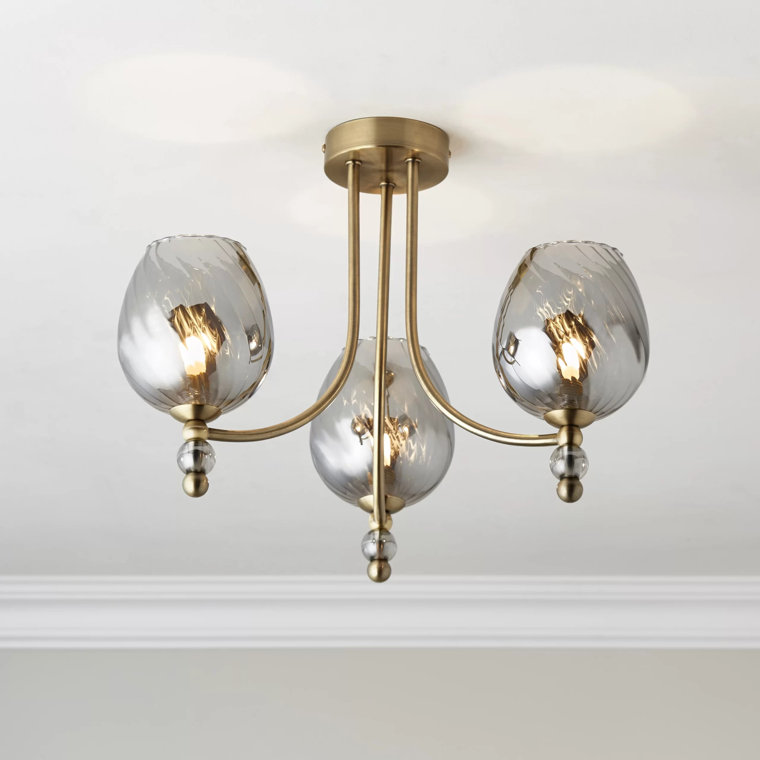 Carla Glass & Steel Antique Brass Effect 3 Lamp Ceiling Light 3 Carla Glass & Steel Antique Brass Effect 3 Lamp Ceiling Light