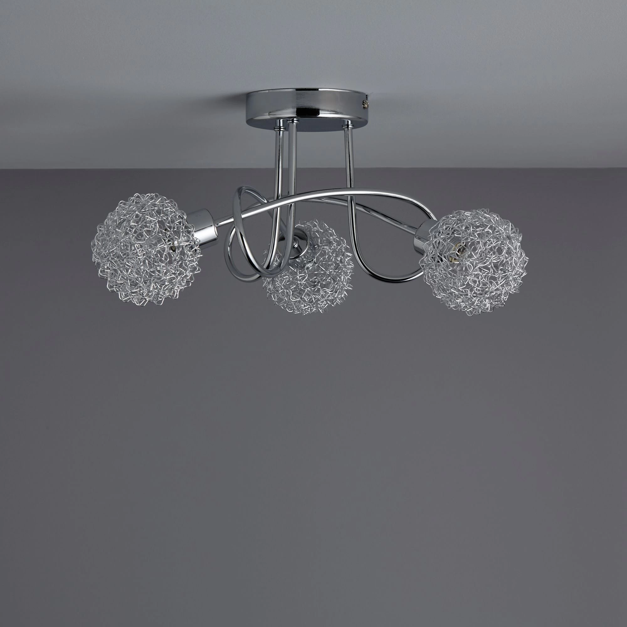 Colours Caelus Brushed Metal Chrome Effect 3 Lamp Ceiling Light 8 Colours Caelus Brushed Metal Chrome Effect 3 Lamp Ceiling Light - Image 6