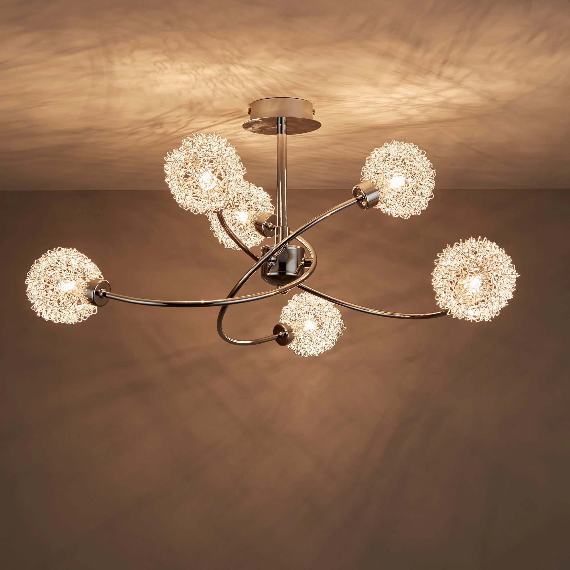 Colours Caelus Brushed Metal Silver Chrome Effect 6 Lamp Ceiling Light 3 Colours Caelus Brushed Metal Silver Chrome Effect 6 Lamp Ceiling Light