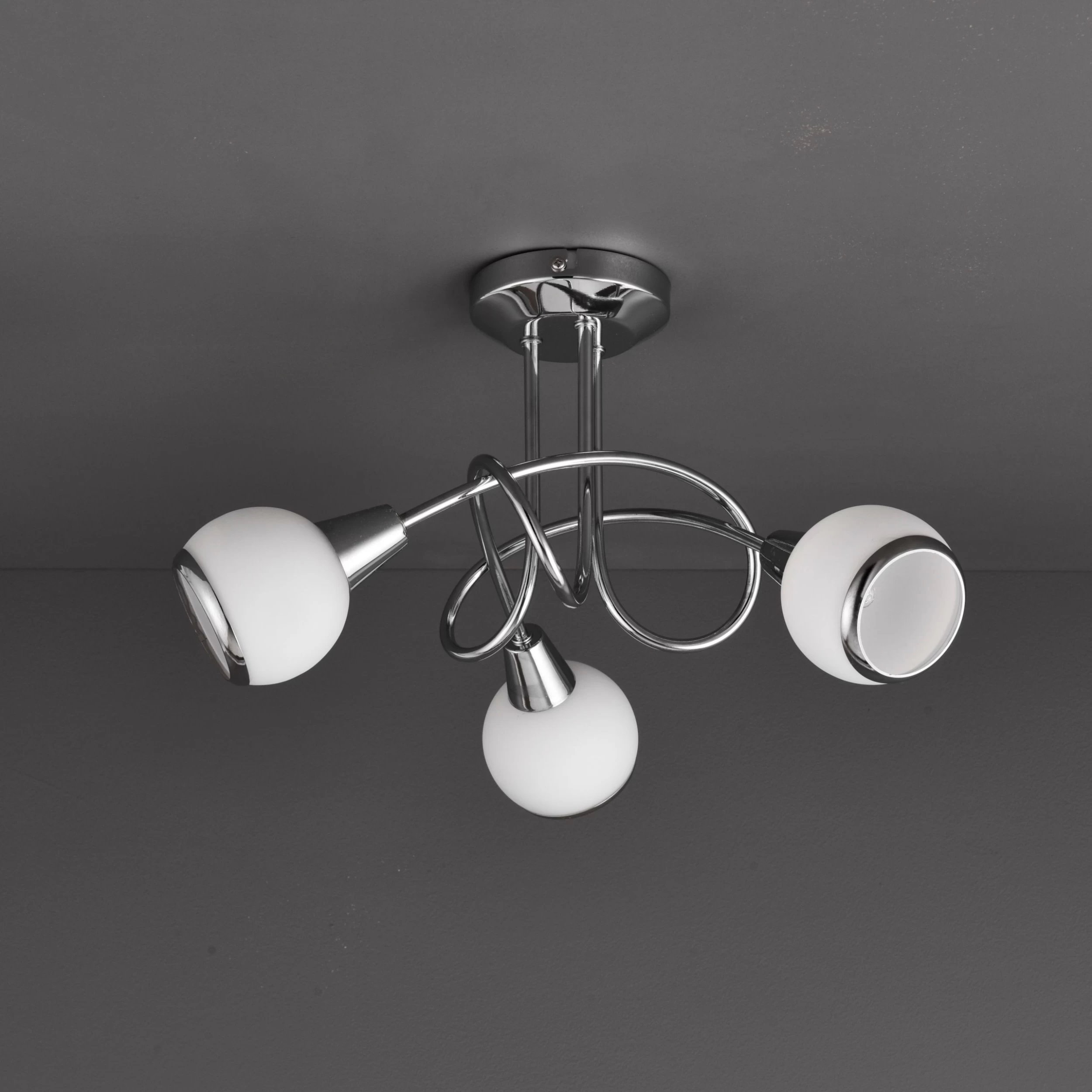 Colours Cherika Brushed Glass & Steel Chrome Effect 3 Lamp Ceiling Light 4 Colours Cherika Brushed Glass & Steel Chrome Effect 3 Lamp Ceiling Light - Image 2