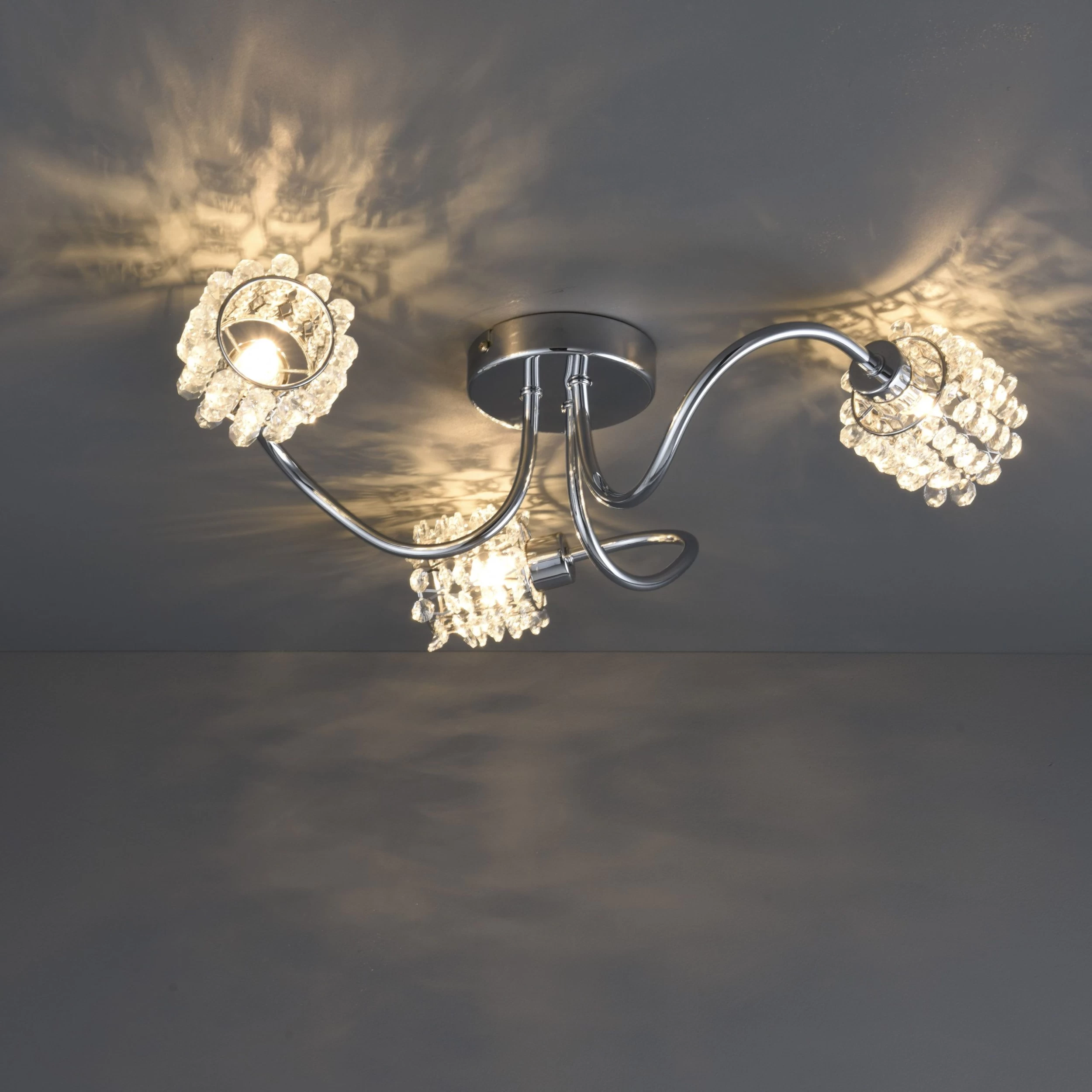 Colours Katarina Brushed Glass & Steel Chrome Effect 3 Lamp Ceiling Light 3 Colours Katarina Brushed Glass & Steel Chrome Effect 3 Lamp Ceiling Light