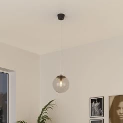 Dacite Ball Matt Black Pendant Ceiling Light, (Dia)280mm