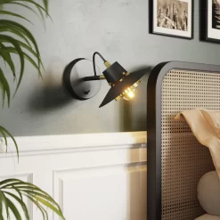 Delagoa Matt Black & Gold Antique Brass Effect Wired Wall Light