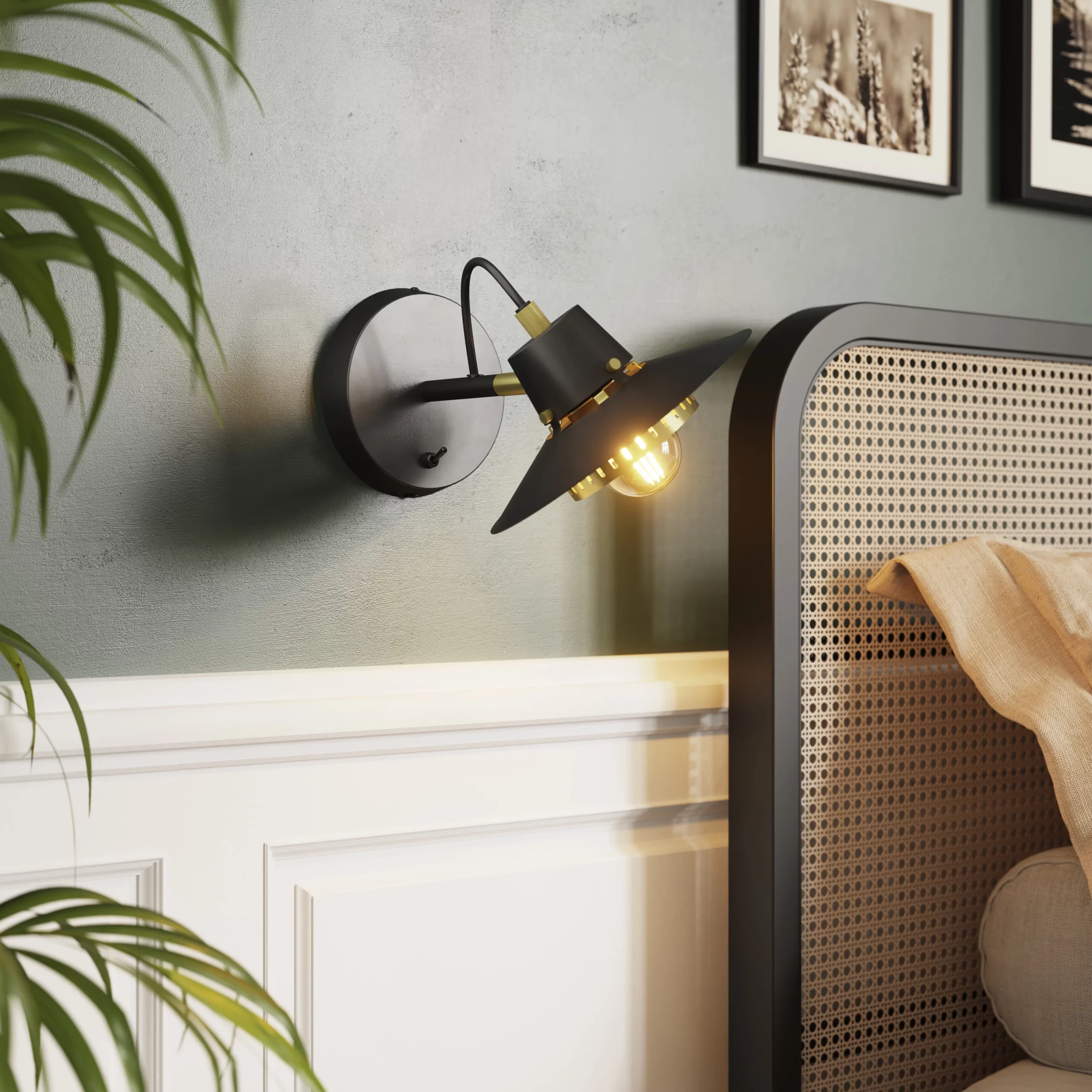 Delagoa Matt Black & Gold Antique Brass Effect Wired Wall Light 3 Delagoa Matt Black & Gold Antique Brass Effect Wired Wall Light