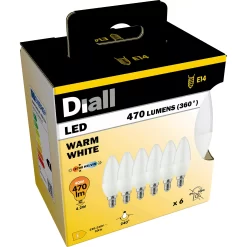 Diall E14 4.2W 470lm Candle Warm White LED Light Bulb, Pack Of 6 -Professional Electrical Lighting Store diall e14 4 2w 470lm candle warm white led light bulb pack of 65059340208039 08c