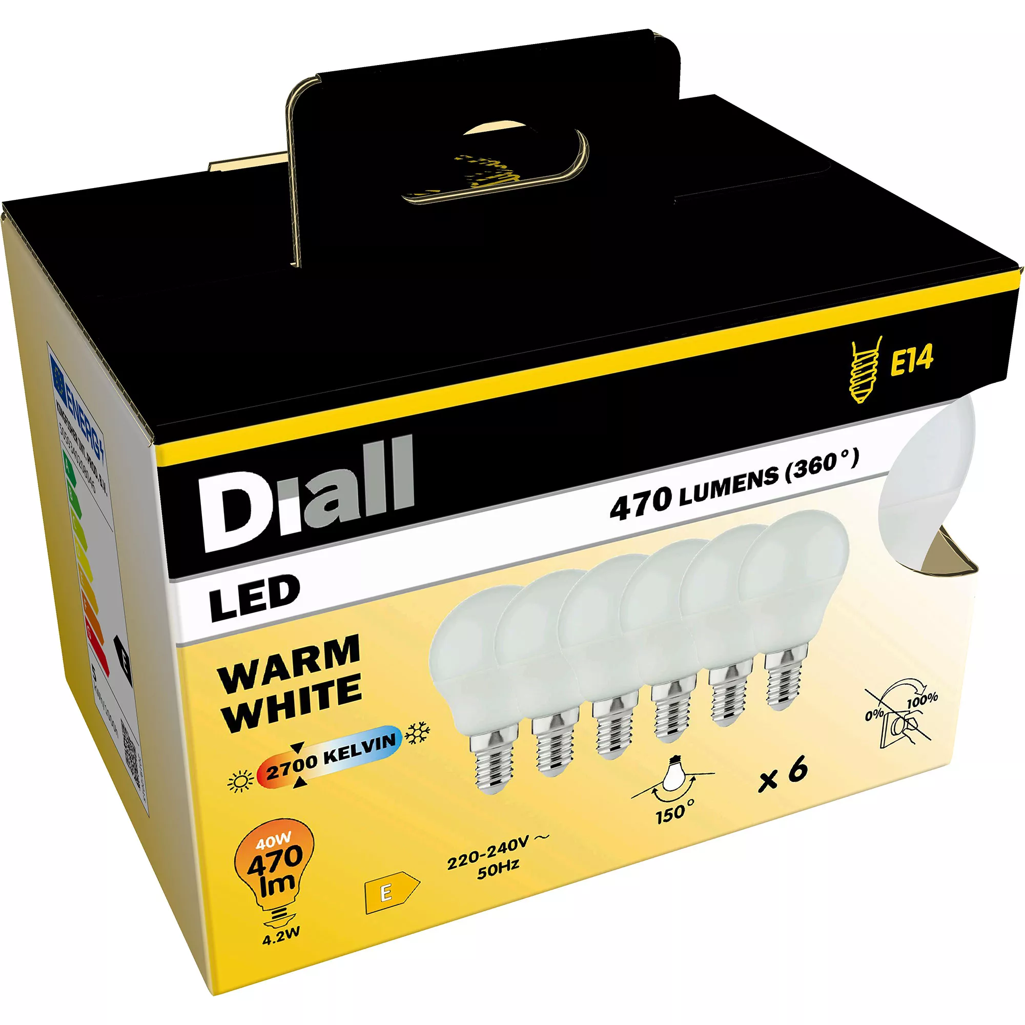 Diall E14 4.2W 470lm Mini Globe Warm White LED Light Bulb, Pack Of 6 6 Diall E14 4.2W 470lm Mini Globe Warm White LED Light Bulb, Pack Of 6 - Image 4