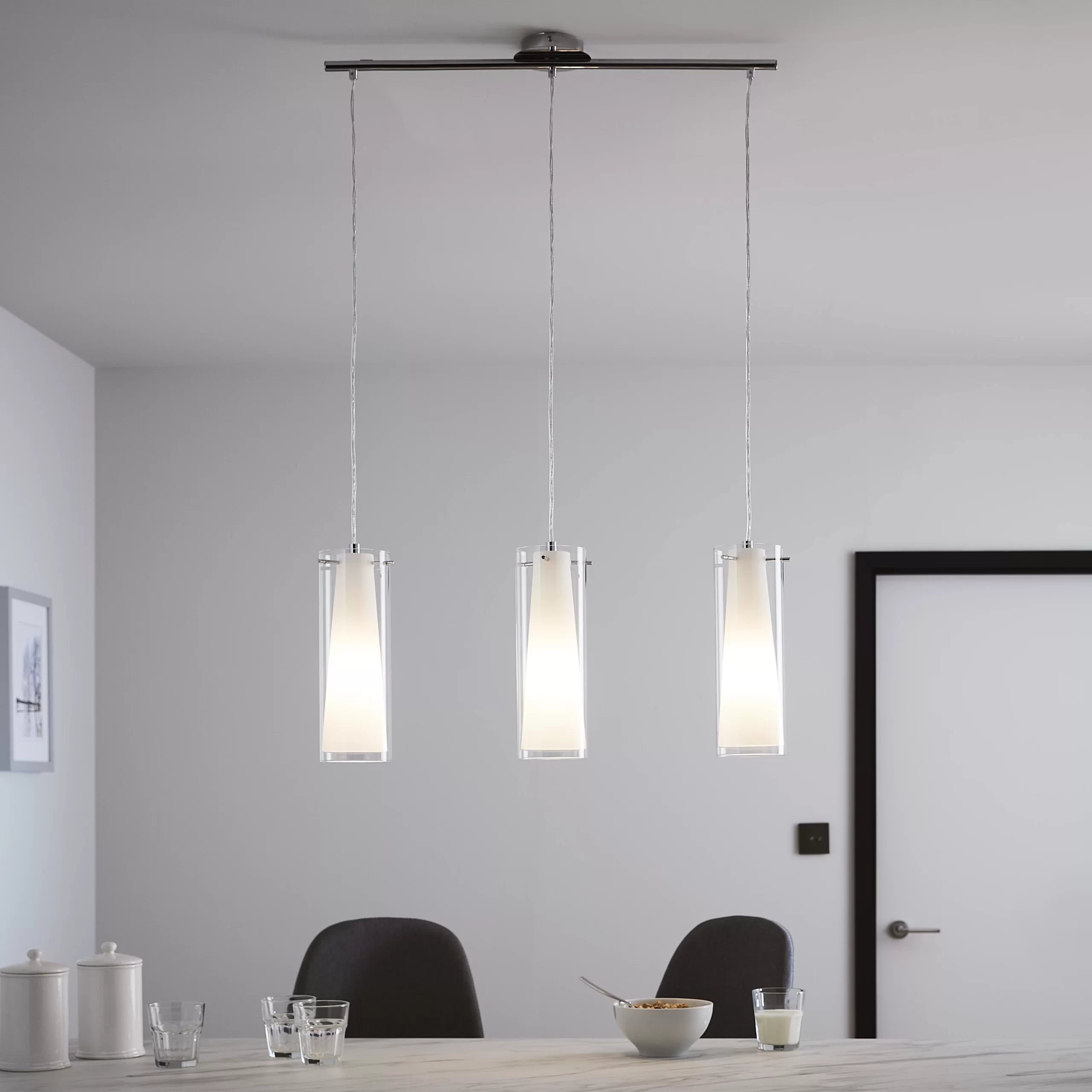 Dimonika White Chrome Effect 3 Lamp Pendant Ceiling Light, (Dia)110mm 3 Dimonika White Chrome Effect 3 Lamp Pendant Ceiling Light, (Dia)110mm