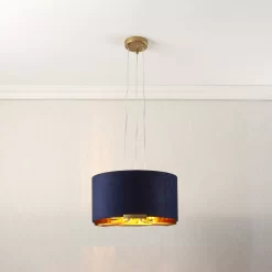 Eternal Matt Navy Gold Effect 3 Lamp Light Pendant, (Dia)430mm