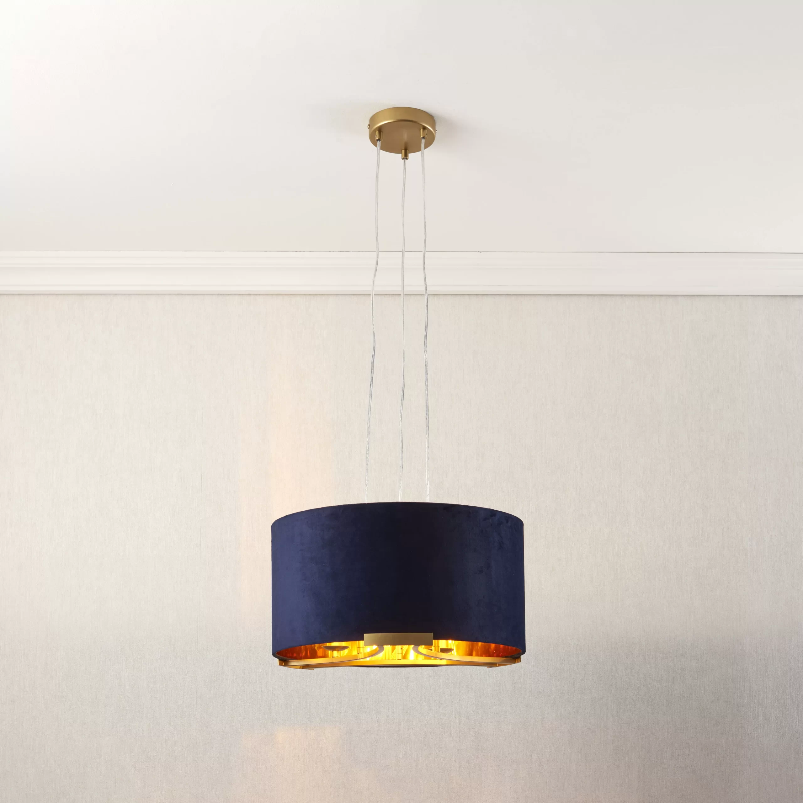 Eternal Matt Navy Gold Effect 3 Lamp Light Pendant, (Dia)430mm 3 Eternal Matt Navy Gold Effect 3 Lamp Light Pendant, (Dia)430mm