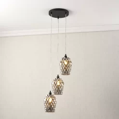 Fragment Cluster Matt Glass & Steel Black 3 Lamp Ceiling Light