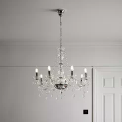 Gacruz Transparent Chrome Effect 8 Lamp Pendant Ceiling Light, (Dia)710mm