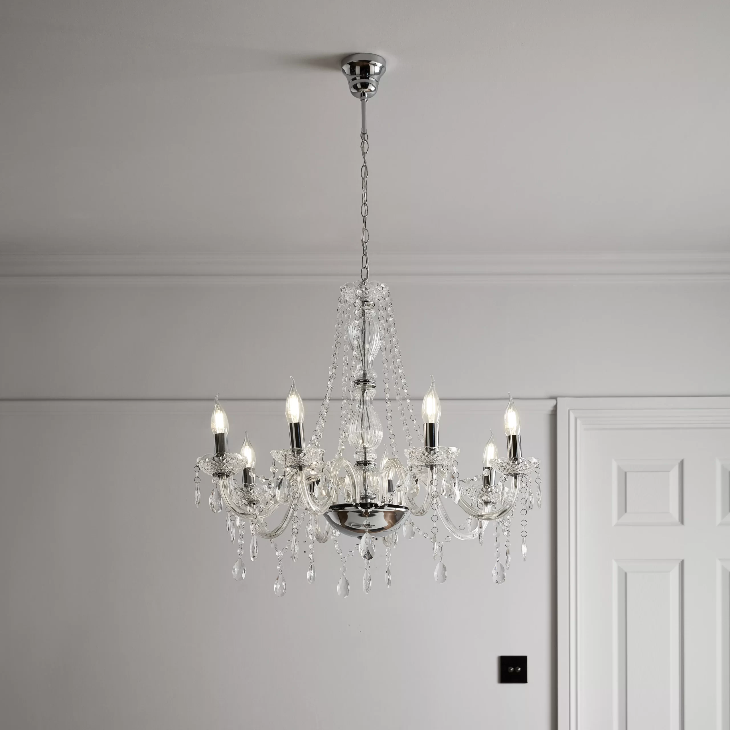 Gacruz Transparent Chrome Effect 8 Lamp Pendant Ceiling Light, (Dia)710mm 3 Gacruz Transparent Chrome Effect 8 Lamp Pendant Ceiling Light, (Dia)710mm