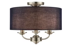 GoodHome Ashford Round Satin Fabric & Metal Navy Antique Brass Effect 3 Lamp LED Ceiling Light